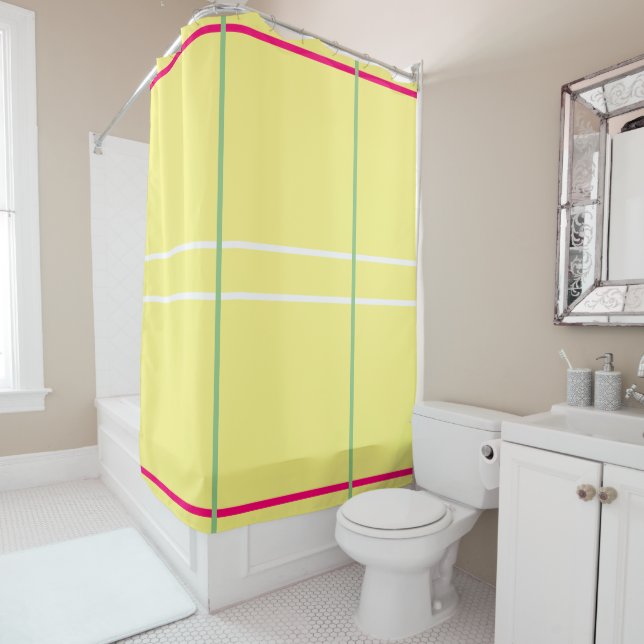 Yellow White Pink Green Geometric  Duschvorhang (Beispiel)