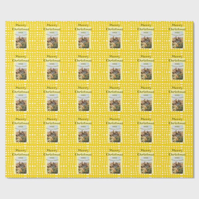 Yellow white plaid retro Christmas holiday family  Geschenkpapier (Flach)