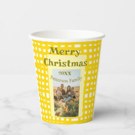 Yellow white plaid retro Christmas holiday family  Pappbecher