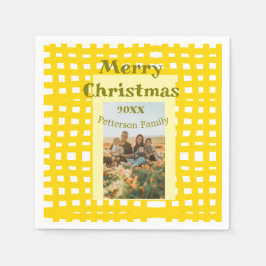 Yellow white plaid retro Christmas holiday family  Serviette