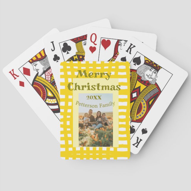 Yellow white plaid retro Christmas holiday family  Spielkarten (Rückseite)