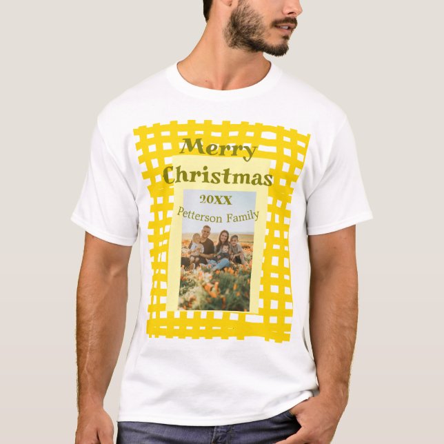 Yellow white plaid retro Christmas holiday family  T-Shirt (Vorderseite)