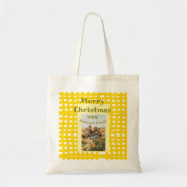 Yellow white plaid retro Christmas holiday family  Tragetasche
