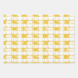 Yellow White Plaid Stripes Blue White Birthday Geschenkpapier Set