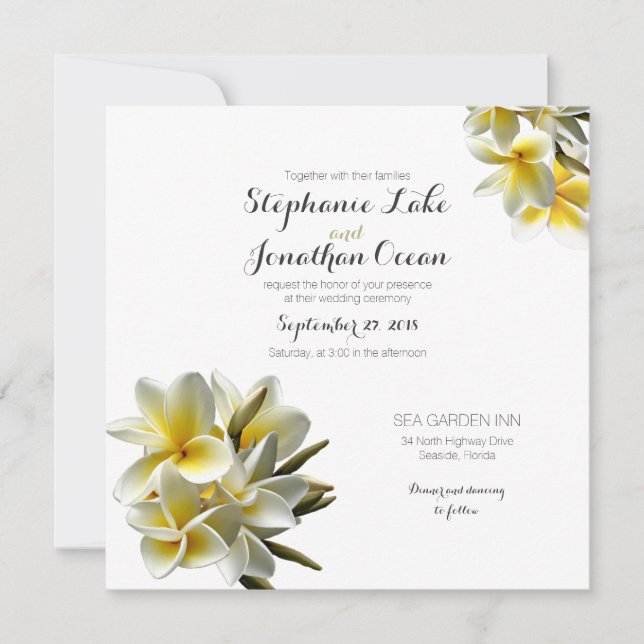 Yellow White Plumeria Hawaiian Wedding Einladung (Vorderseite)
