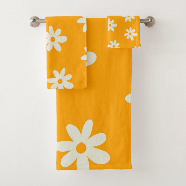 Yellow White Retro Y2K Blume Muster Badhandtuch Set (Insitu)