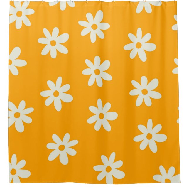 Yellow White Retro Y2K Blume Muster Duschvorhang (Vorderseite)
