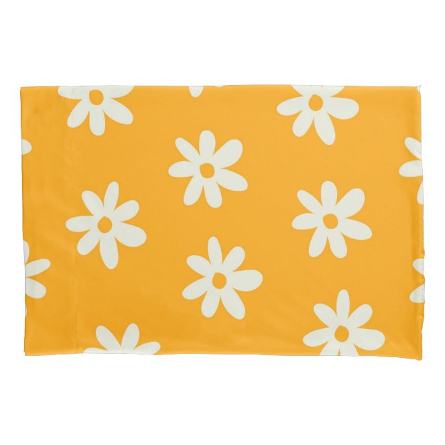 Yellow White Retro Y2K Blume Muster Kissenbezug (Vorderseite)