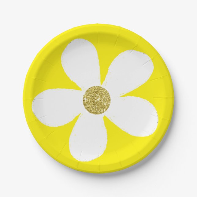 Yellow White Simple Daisy Gold Pappteller (Vorderseite)