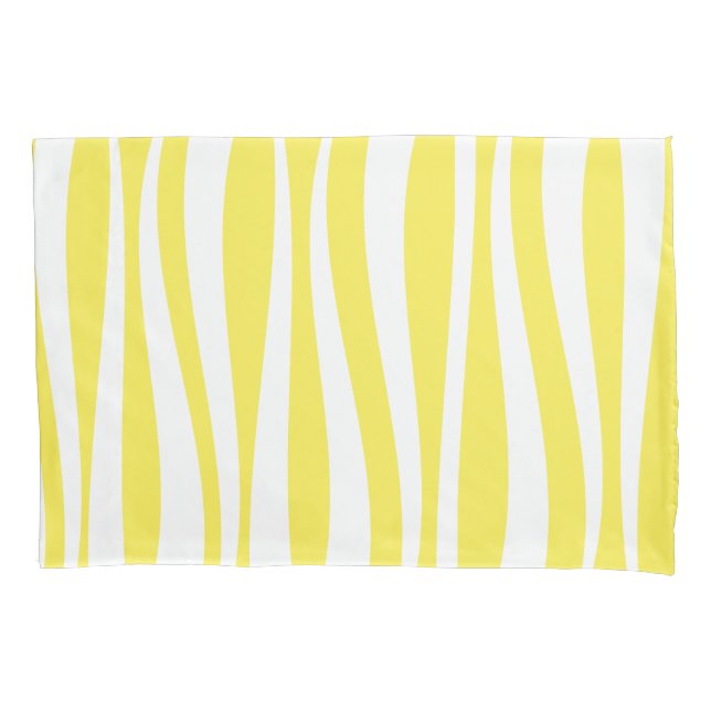 Yellow White Waves Cabana Strip Kissenbezug (Vorderseite)