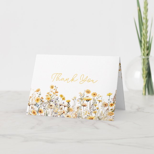 Yellow Wildblume Boho Babydusche Danke Karte (Vorderseite)
