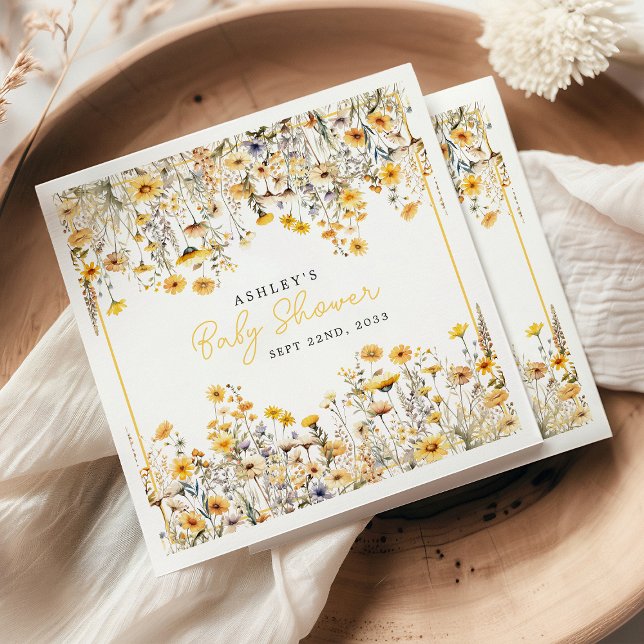 Yellow Wildblume Boho Watercolor Babydusche Serviette (Von Creator hochgeladen)