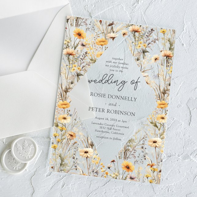 Yellow Wildblume Boho Wedding Acryleinladungen (Von Creator hochgeladen)
