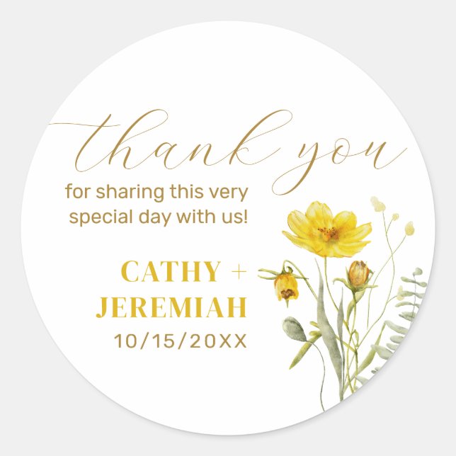 Yellow Wildblume Bouquet Meadow Blume Hochzeit Runder Aufkleber (Vorderseite)