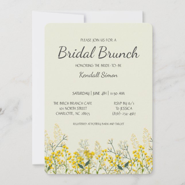 Yellow Wildflower Bridal Brunch Invitation Einladung (Vorderseite)