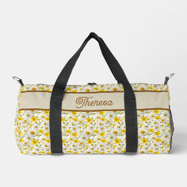 Yellow Wildflowers Pattern Monogram Name Duffle Bag