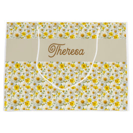 Yellow Wildflowers Pattern Monogram Name Große Geschenktüte