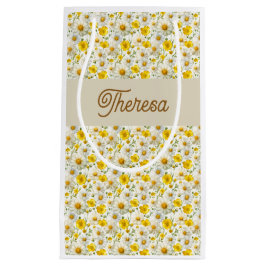 Yellow Wildflowers Pattern Monogram Name Kleine Geschenktüte