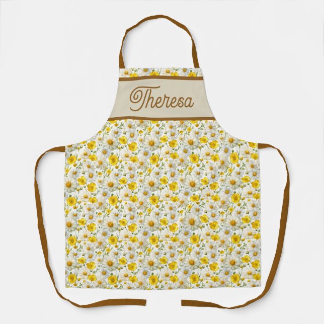 Yellow Wildflowers Pattern Monogram Name Schürze (Vorderseite)