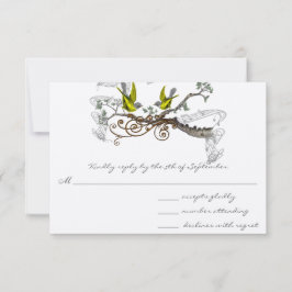 Yellow Winged Vintag Love Birds Wedding RSVP Karte
