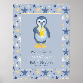 Yellow Winter Star Pinguin Babydusche Willkommen Poster