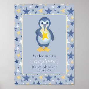 Yellow Winter Star Pinguin Babydusche Willkommen Poster