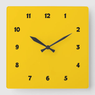 Yellow with Numbers Quadratische Wanduhr