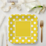 Yellow With White Polka Dots Pappteller<br><div class="desc">A Bright Yellow With White Polka Dotted Square Paper Plate For Any Type Of Party</div>