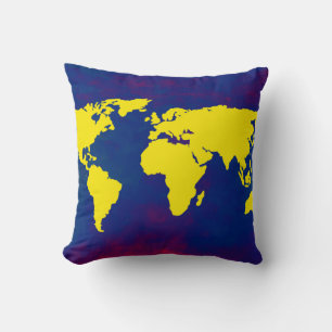Yellow World Blue Kissen