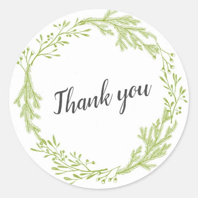 Yellow Wreath Signature Script Danke Classic Runder Aufkleber (Vorderseite)