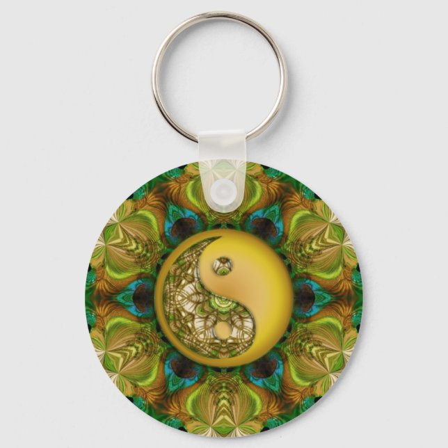 Yellow YinYang Mandala Schlüsselanhänger (Vorderseite)