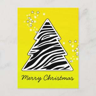 Yellow Zebra Christmas Tree Feiertagspostkarte