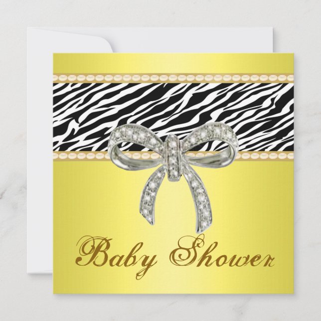 Yellow Zebra Diamond Bow Kinderdusche Einladung (Vorderseite)