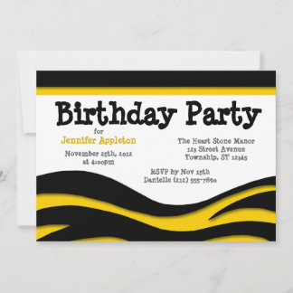 Yellow Zebra Print Waves Birthday Einladungen