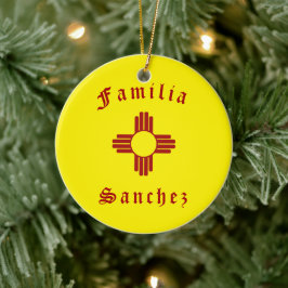 Yellow Zia Sun Puro Nuevo Mexiko Keramik Ornament