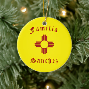 Yellow Zia Sun Puro Nuevo Mexiko Keramik Ornament