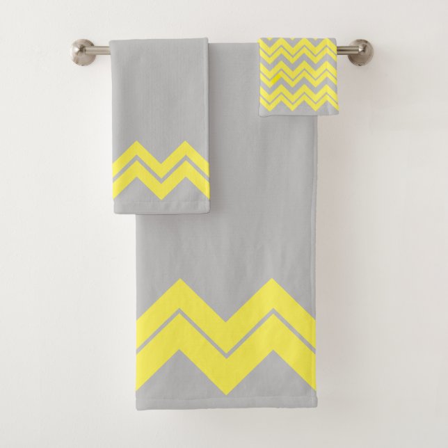 Yellow Zigzag auf Grau 2 Badhandtuch Set (Insitu)