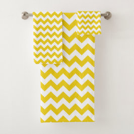 Yellow Zigzag, gelb Zickzack, geometrisches Muster Badhandtuch Set