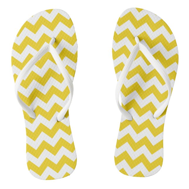 Yellow Zigzag, gelb Zickzack, geometrisches Muster Flip Flops (Fußbett)