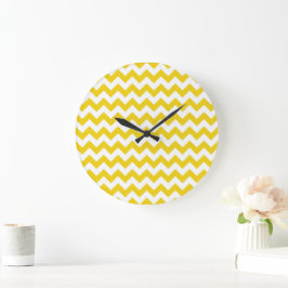 Yellow Zigzag, gelb Zickzack, geometrisches Muster Große Wanduhr
