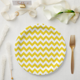 Yellow Zigzag, gelb Zickzack, geometrisches Muster Pappteller