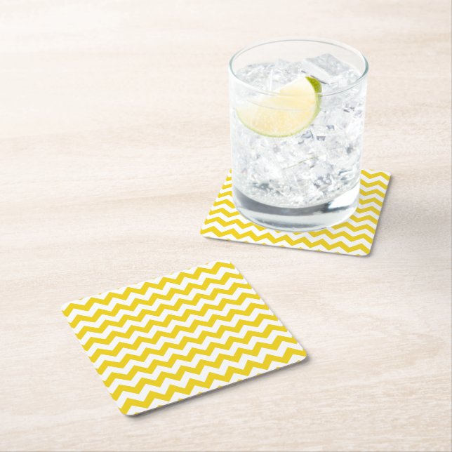 Yellow Zigzag, gelb Zickzack, geometrisches Muster Rechteckiger Pappuntersetzer (Vor Ort)