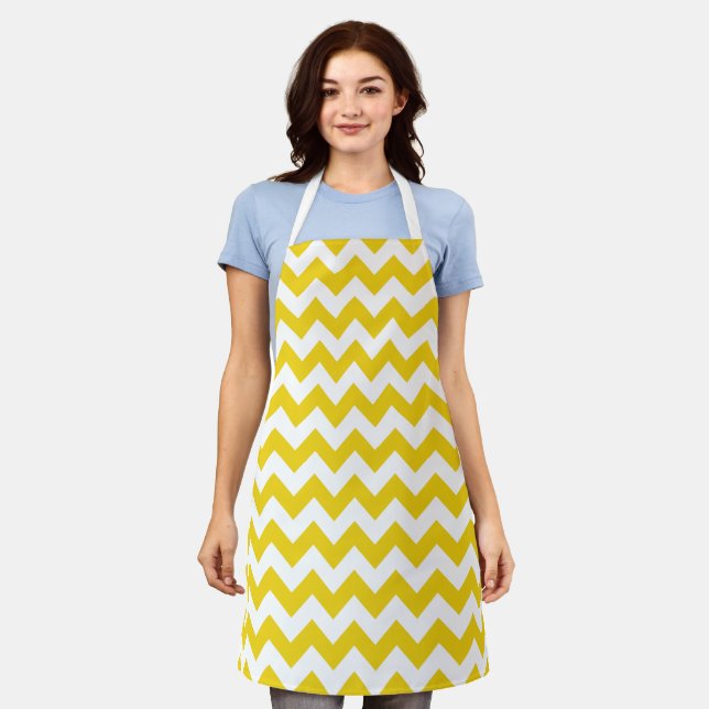 Yellow Zigzag, gelb Zickzack, geometrisches Muster Schürze (Getragen)
