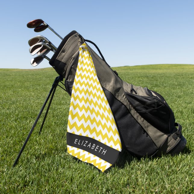 Yellow Zigzag, gelb Zickzack, Ihr Name Golfhandtuch (Gras)