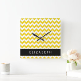 Yellow Zigzag, gelb Zickzack, Ihr Name Quadratische Wanduhr
