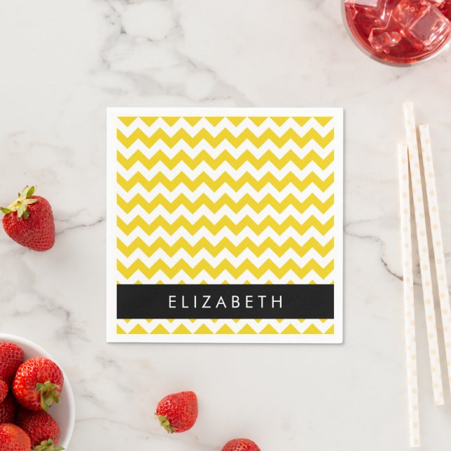 Yellow Zigzag, gelb Zickzack, Ihr Name Serviette (Beispiel)