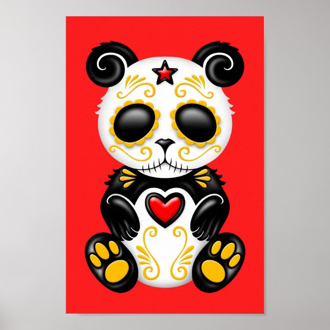 Yellow Zombie Sugar Panda auf Red Poster (Vorne)