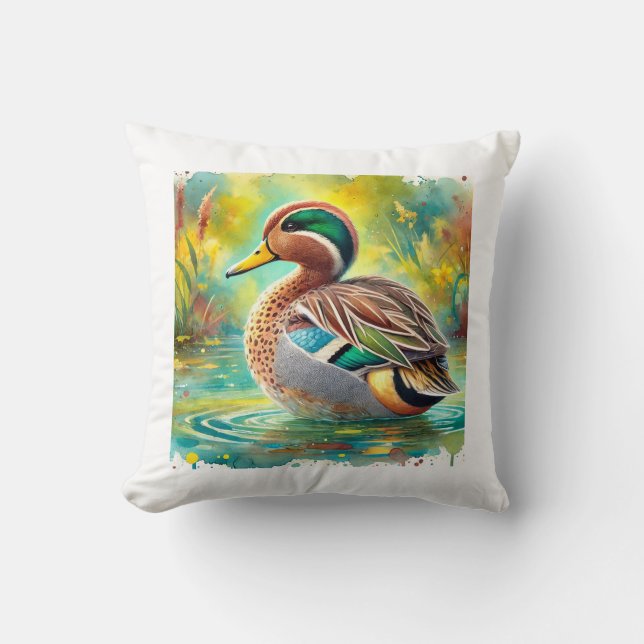Yellowbilled teal 050824AREF143 - Watercolor Kissen (Vorderseite)