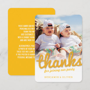 YellowBold Fun Sketch dank Twins Birthday Foto Dankeskarte