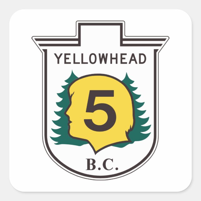 Yellowhead Road Sign Quadratischer Aufkleber (Vorderseite)